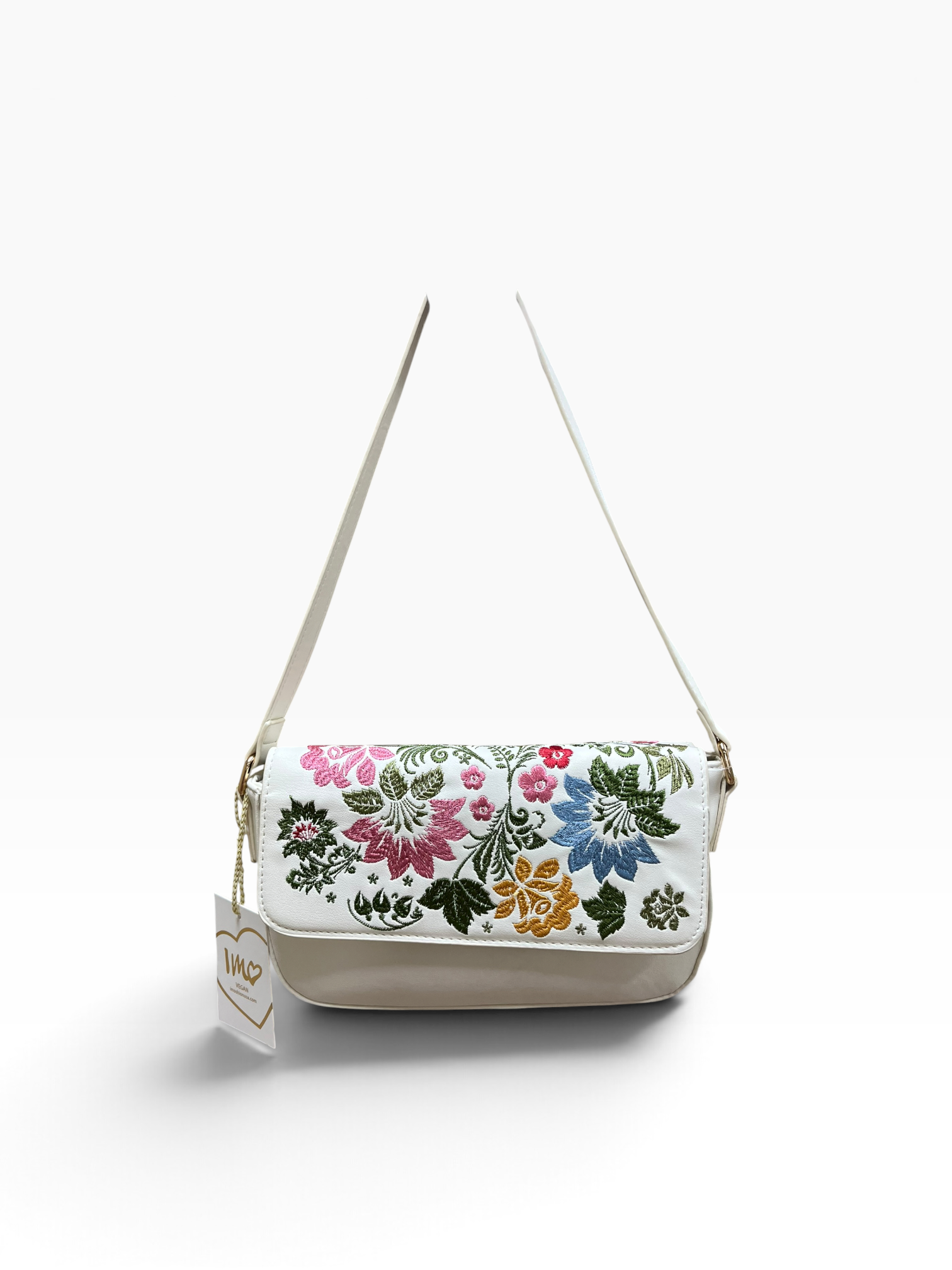 Floral Embroidered Faux-Leather Shoulder Bag
