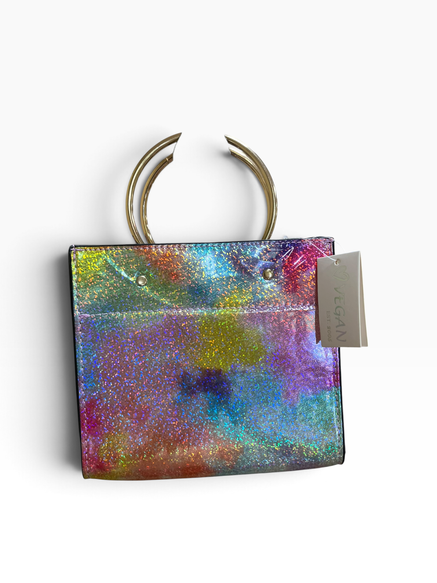 Rainbow Glitter Holographic Metal Handle Mini Tote Bag