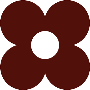 Simplified graphic of a flower with four rounded petals and a black center