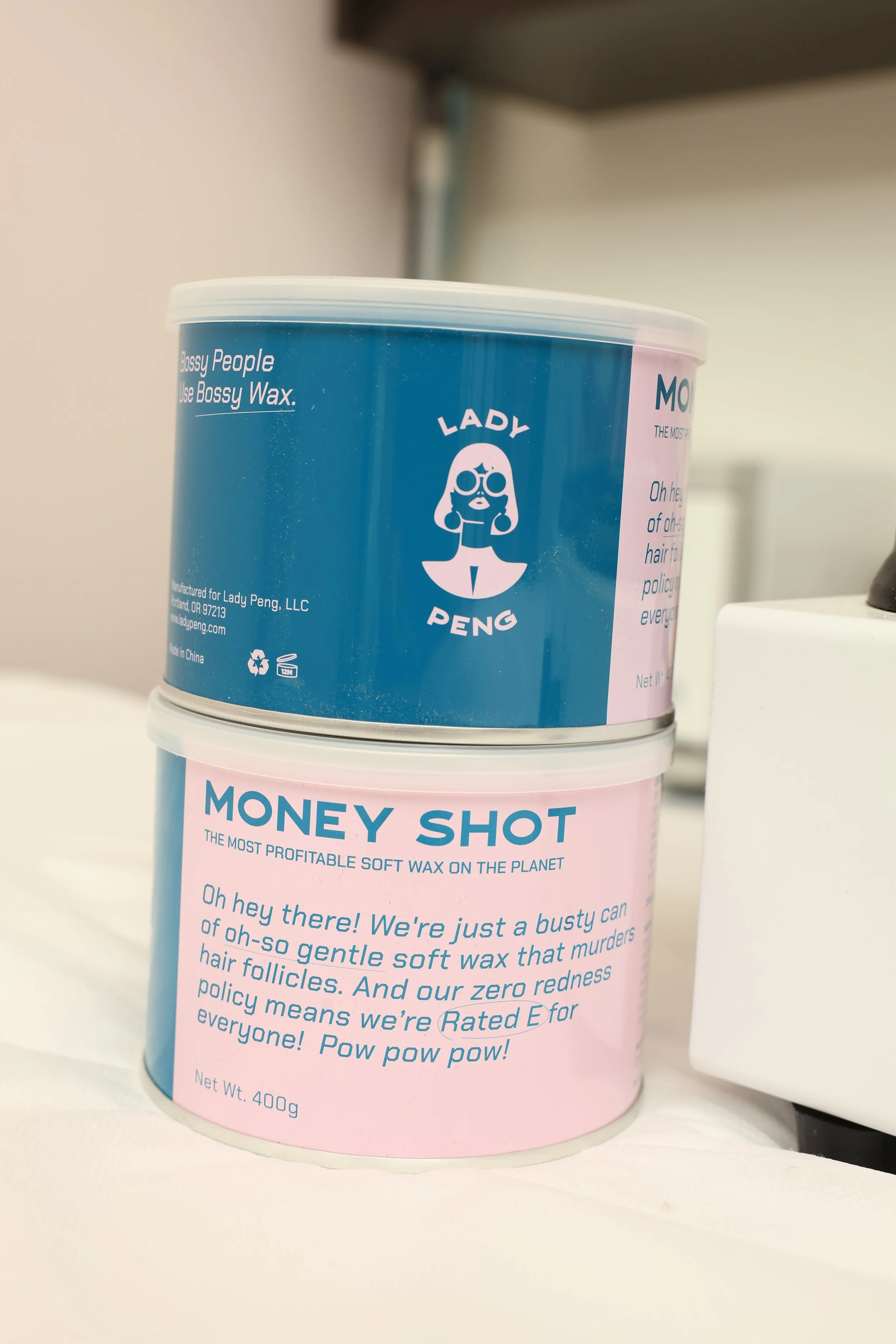 Lady Peng professional soft wax used for body waxing services at Wax Reveal by Carmen