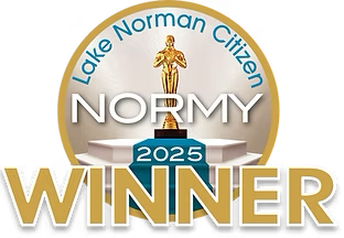 Lake Norman Citizen NOMY 2025 WINNER award logo with a gold award statue and blue, white, and gold text.