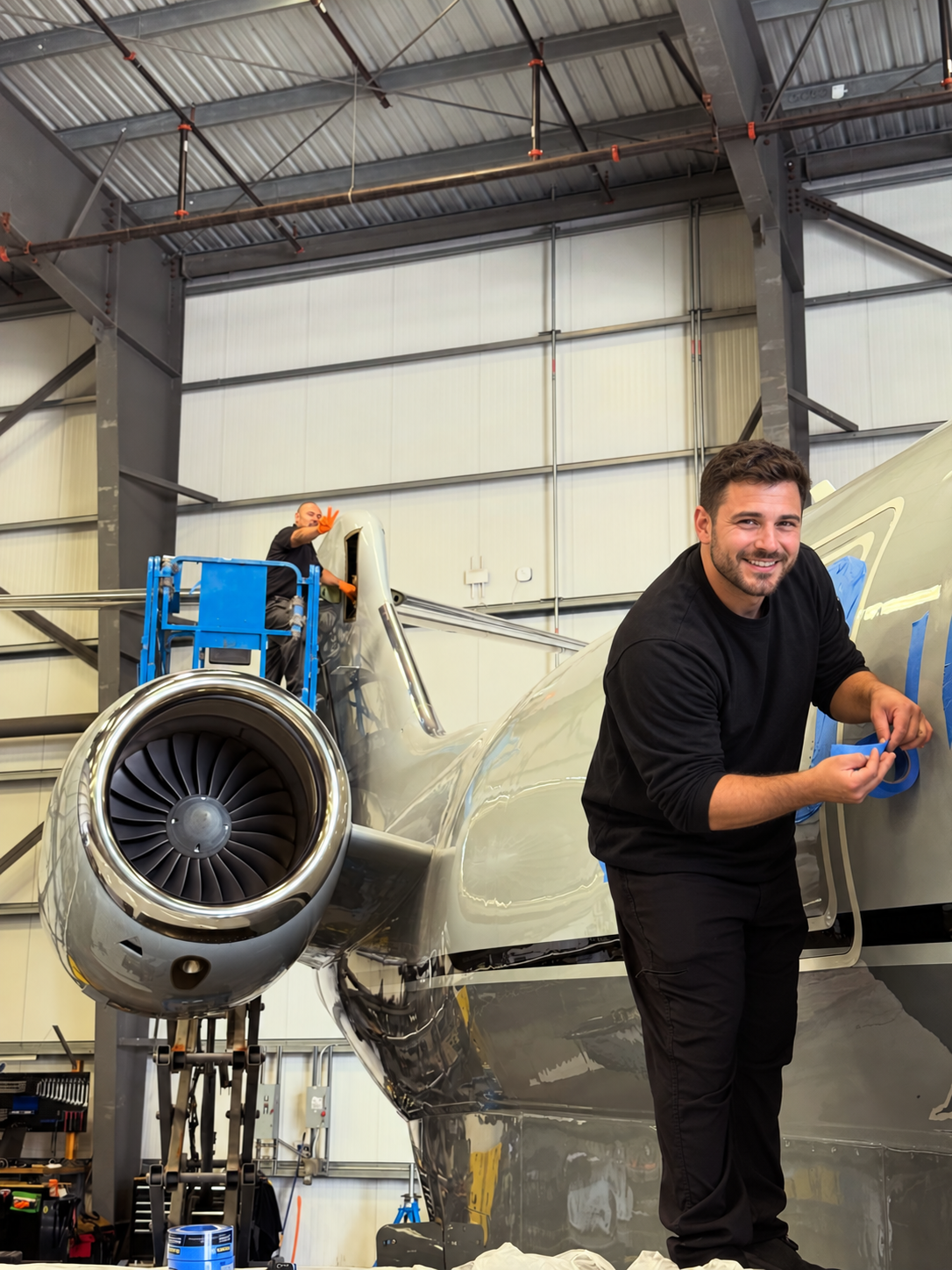 Technicians preparing a private aircraft exterior for detailing Washington DC, Maryland and Virginia