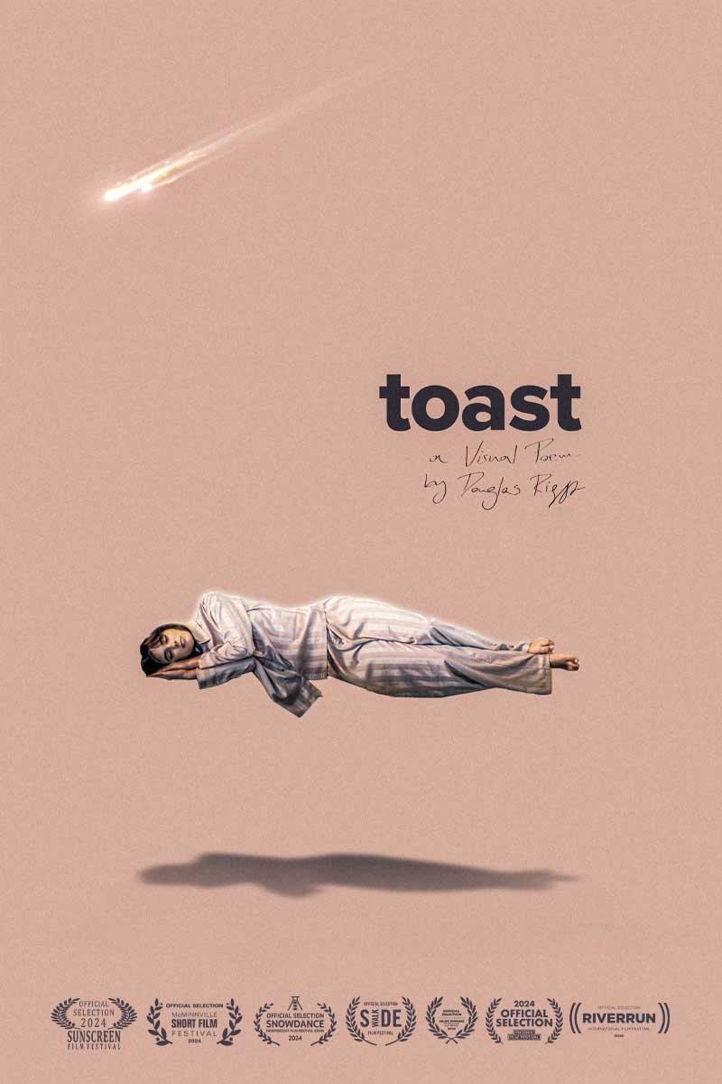 Poster for Toast: a sleeping woman floats in midair — Steak & Rosé.