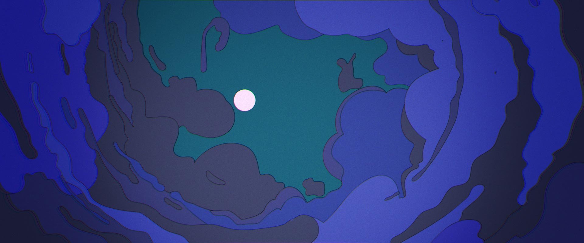 Dark purple clouds swirl around a full moon in a green sky — Toast, Steak & Rosé.