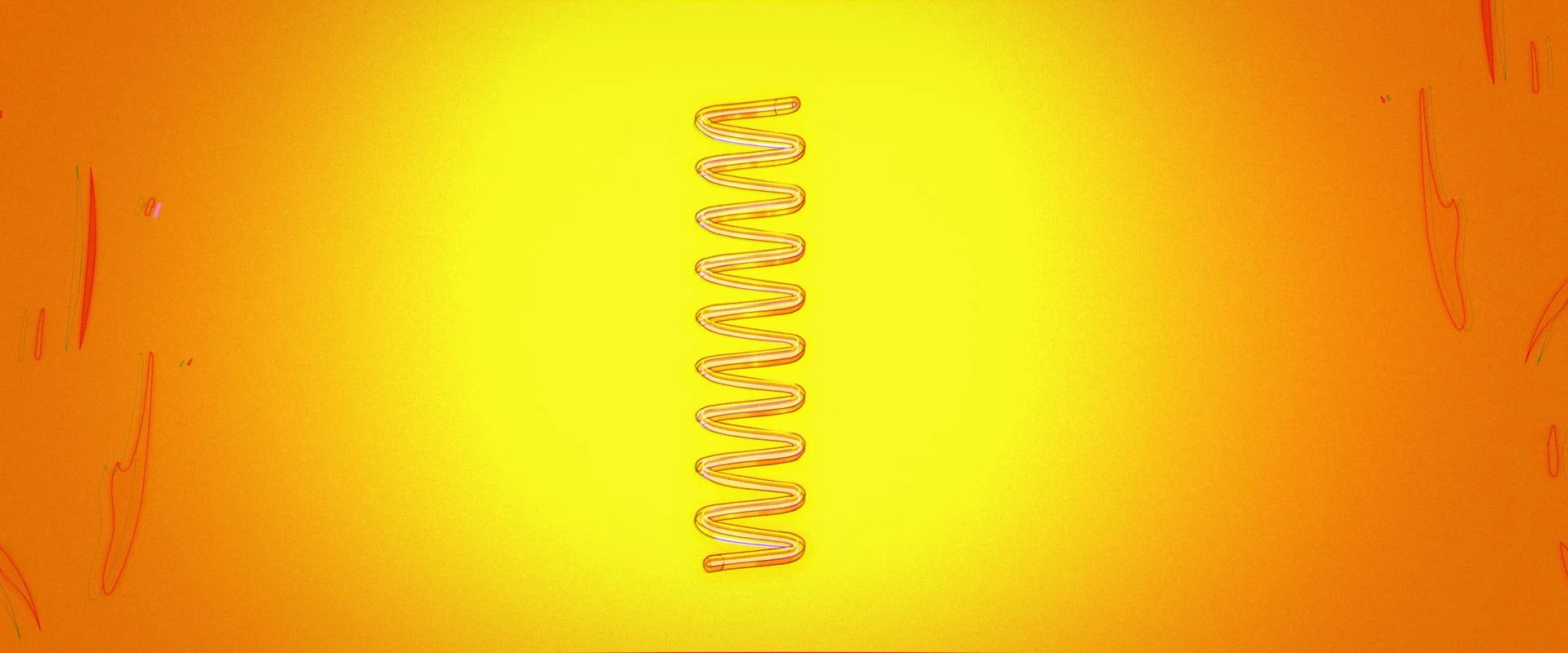 A single glowing toaster coil against a bright yellow background — Toast, Steak & Rosé.