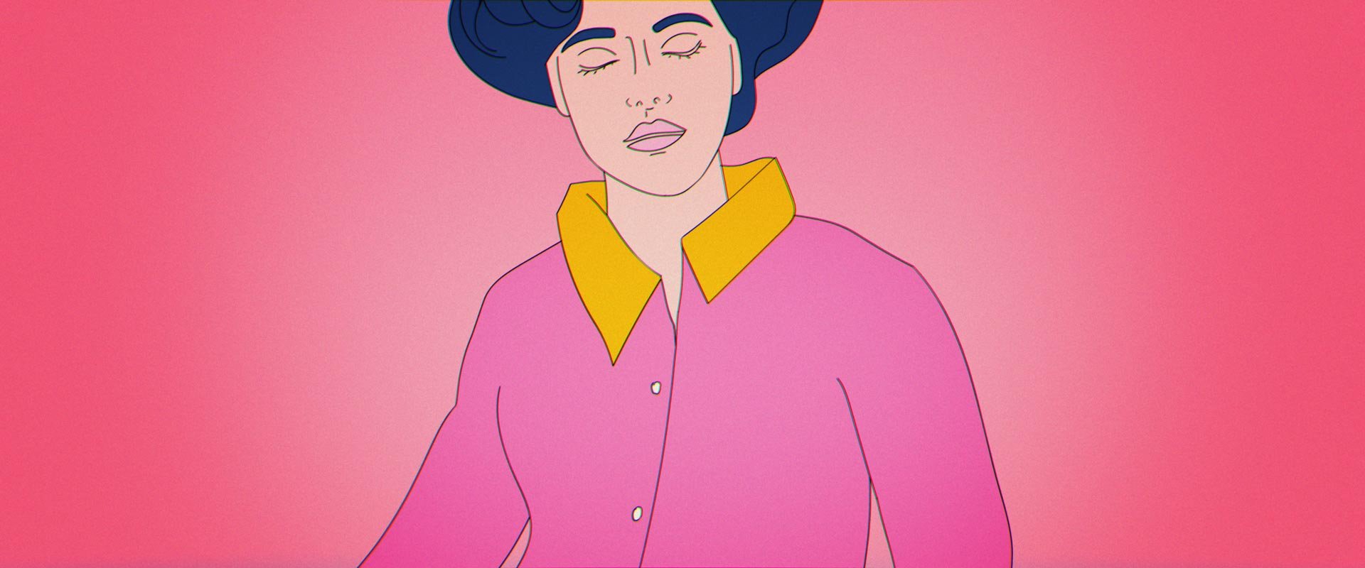 A sleeping woman in pink pajamas floats upward, as though underwater — Toast, Steak & Rosé.
