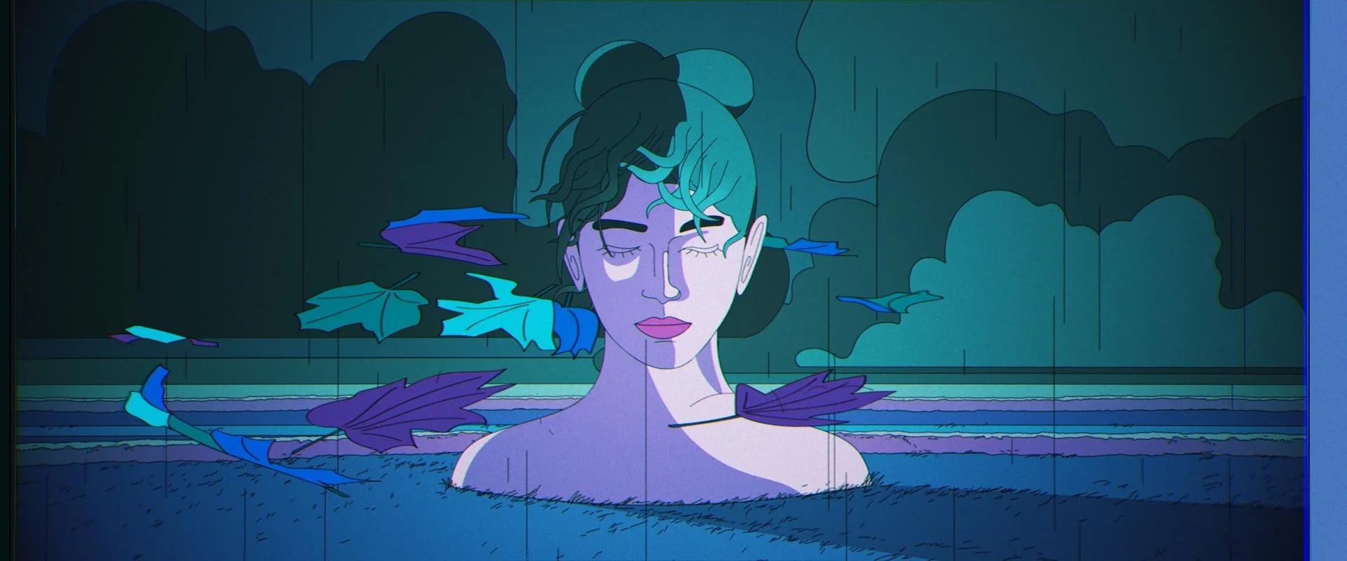 A statue of a sleeping woman lies half-sunken in a vast field beneath a storm — Toast, Steak & Rosé.