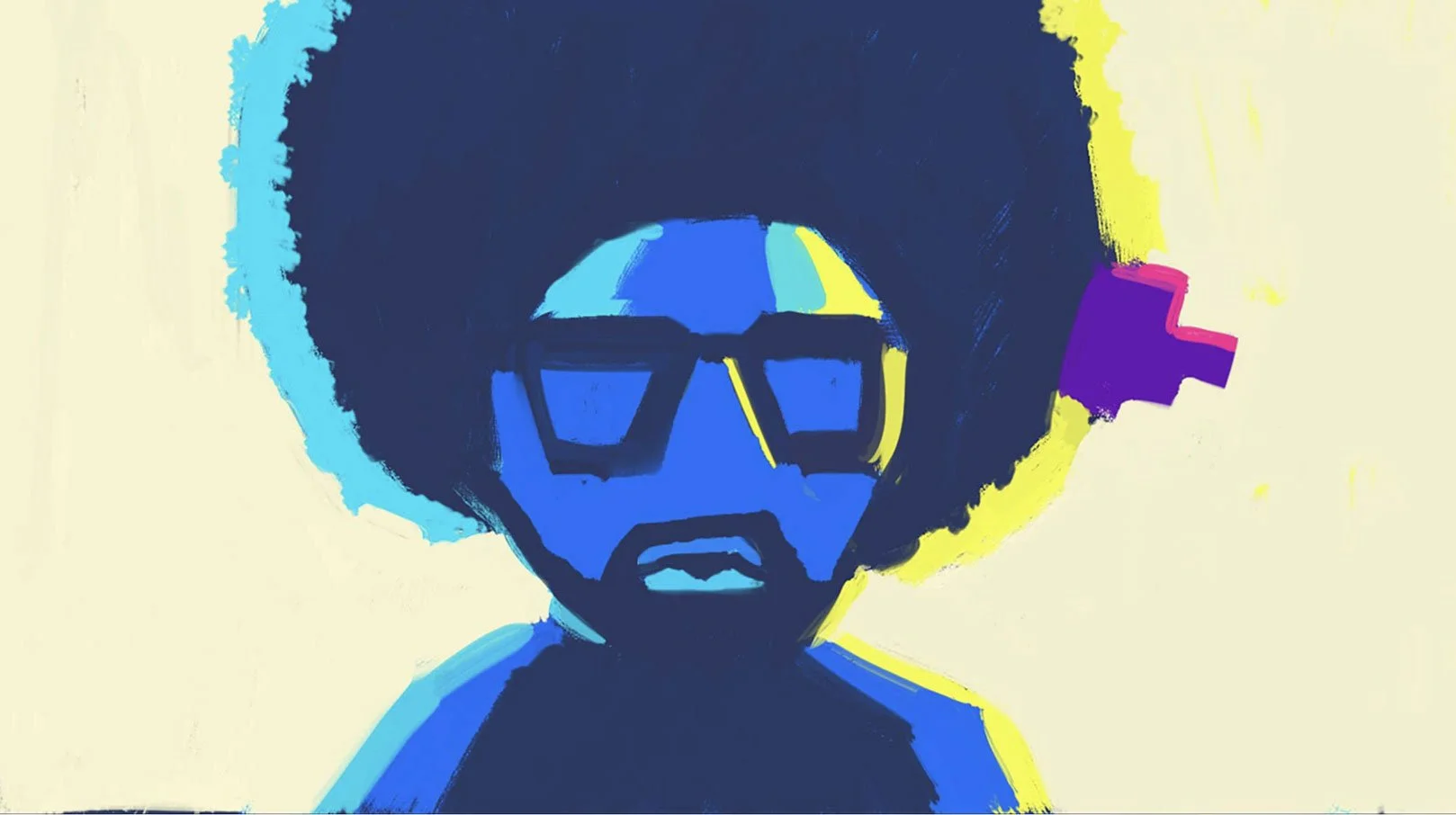 A portrait of Questlove, in his glasses and signature afro — Watch the Sound, Apple TV+.
