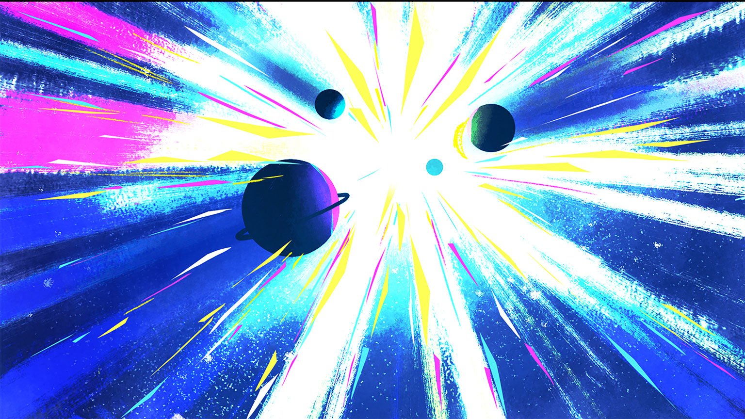 A galactic explosion of sound bursts in white and blue for Charli XCX's sequence — Watch the Sound, Apple TV+.