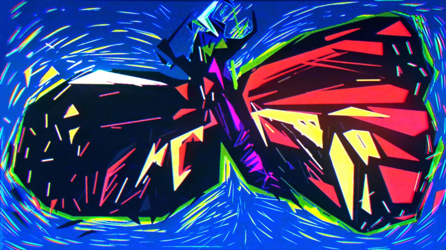 A butterfly shatters into jagged streaks of color, a picture of distortion as the Beastie Boys used it — Watch the Sound, Apple TV+.