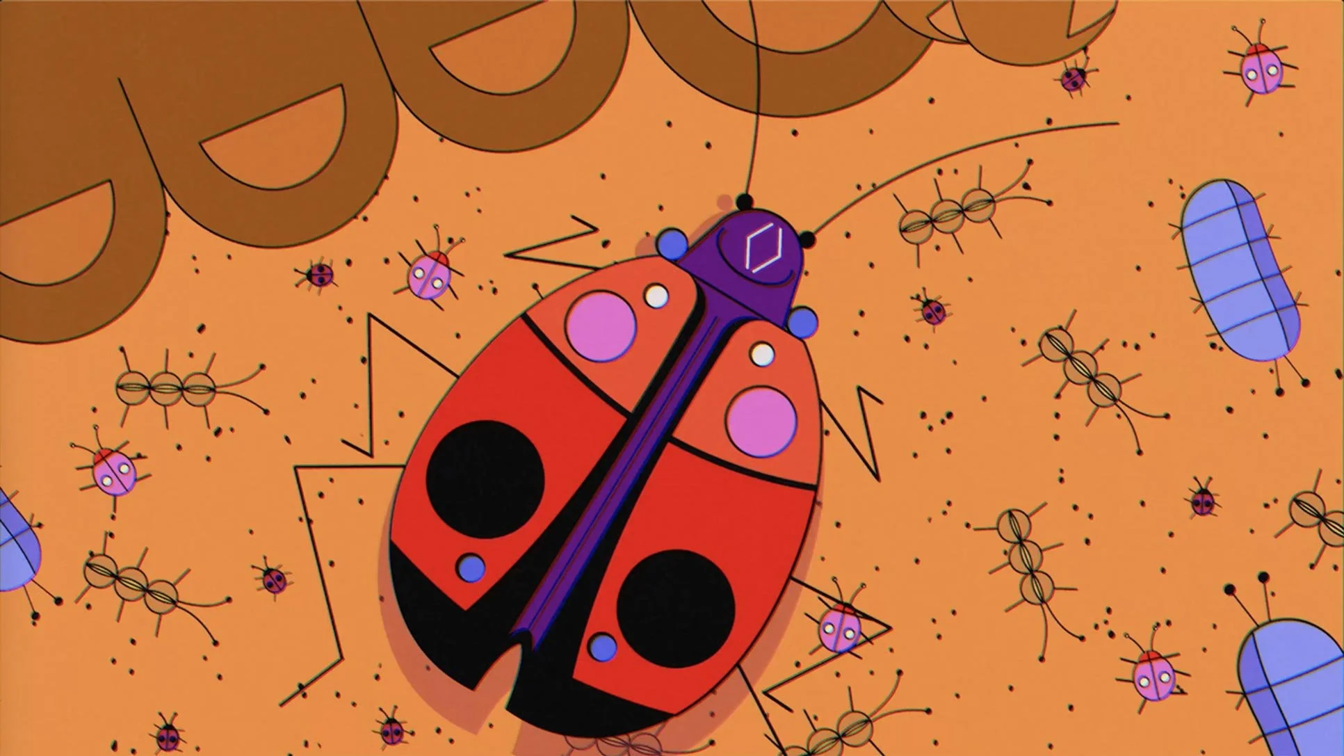 A ladybug on the ground is about to be picked up and cooked for dinner — The Next Thing You Eat, Hulu.