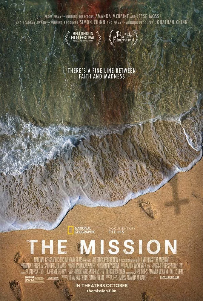 Poster for The Mission: footprints cross a beach toward the shadow of a cross — National Geographic.