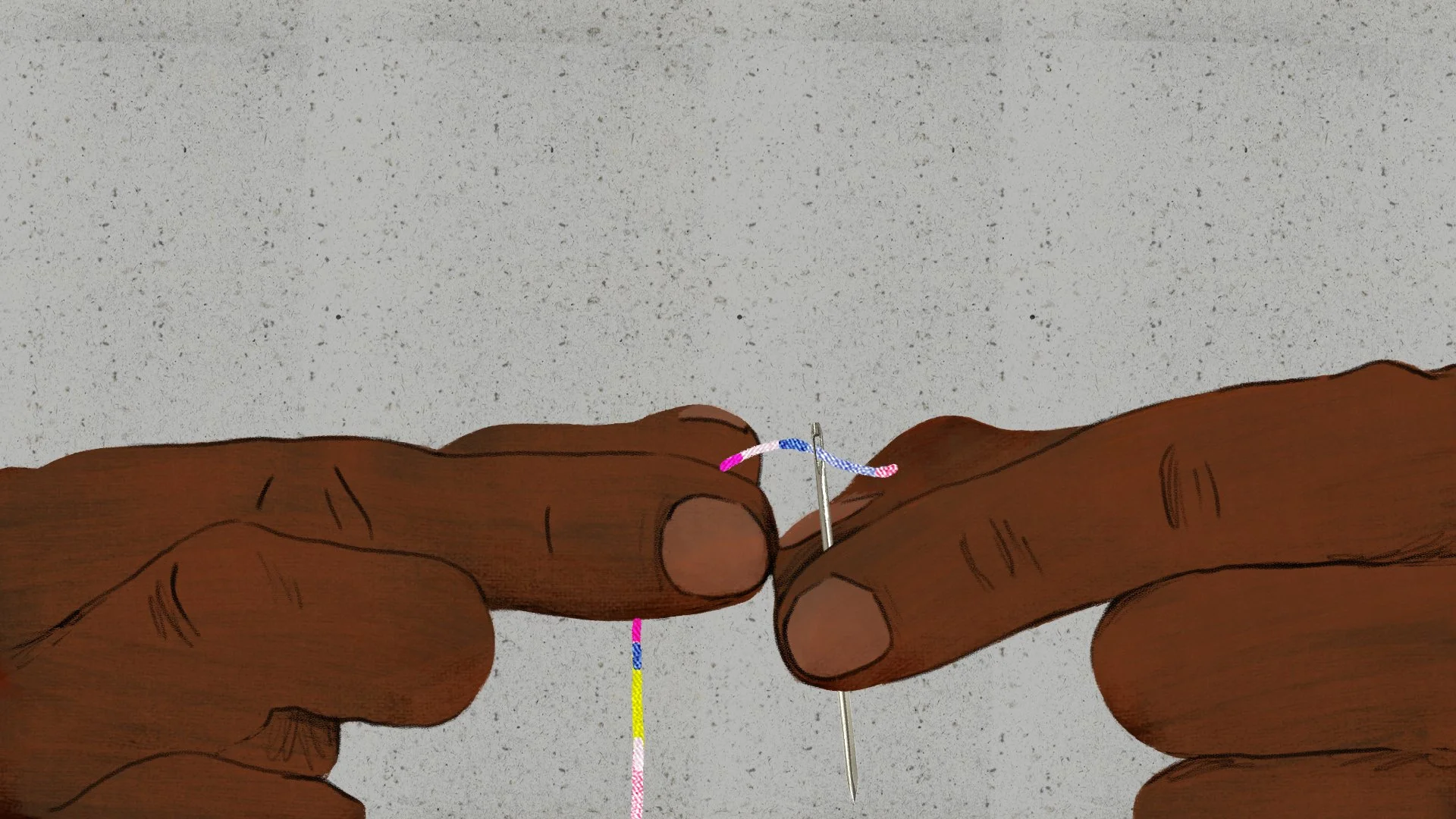 Antwan's fingers thread a needle with colorful thread as he learns to sew — Worn Stories, Netflix.