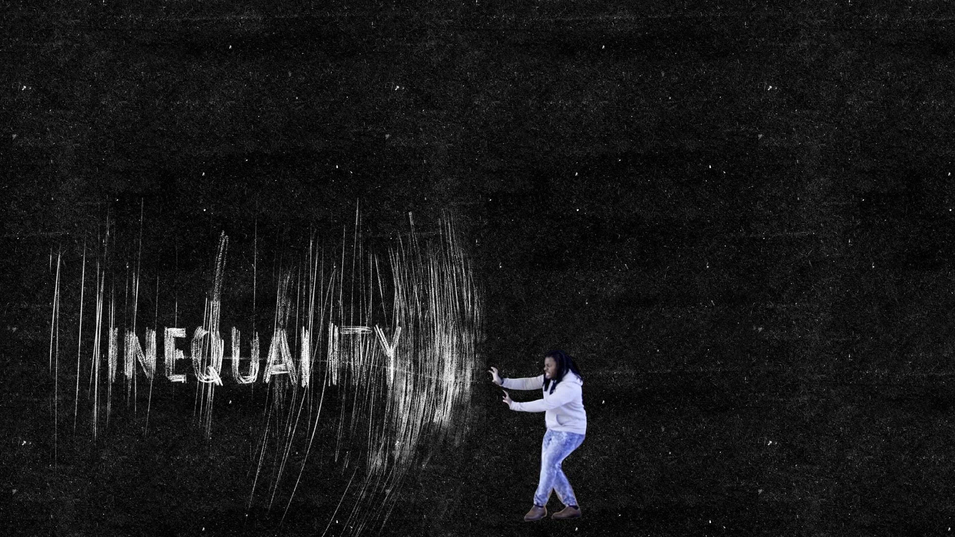Darius pushes against the word "Equality" as it scratches away into the dark — The Power of Proximity, Skoll World Forum.