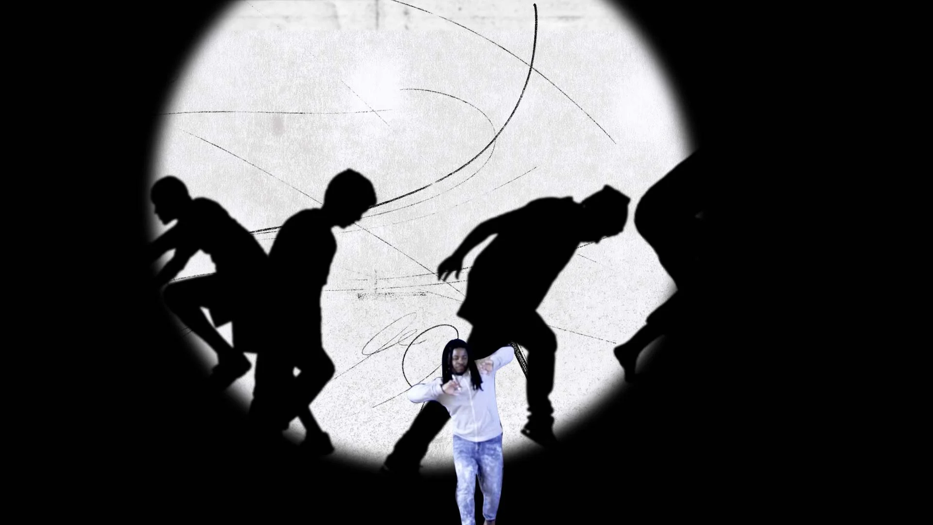 Darius moves among running silhouettes in a circle of light — The Power of Proximity, Skoll World Forum.