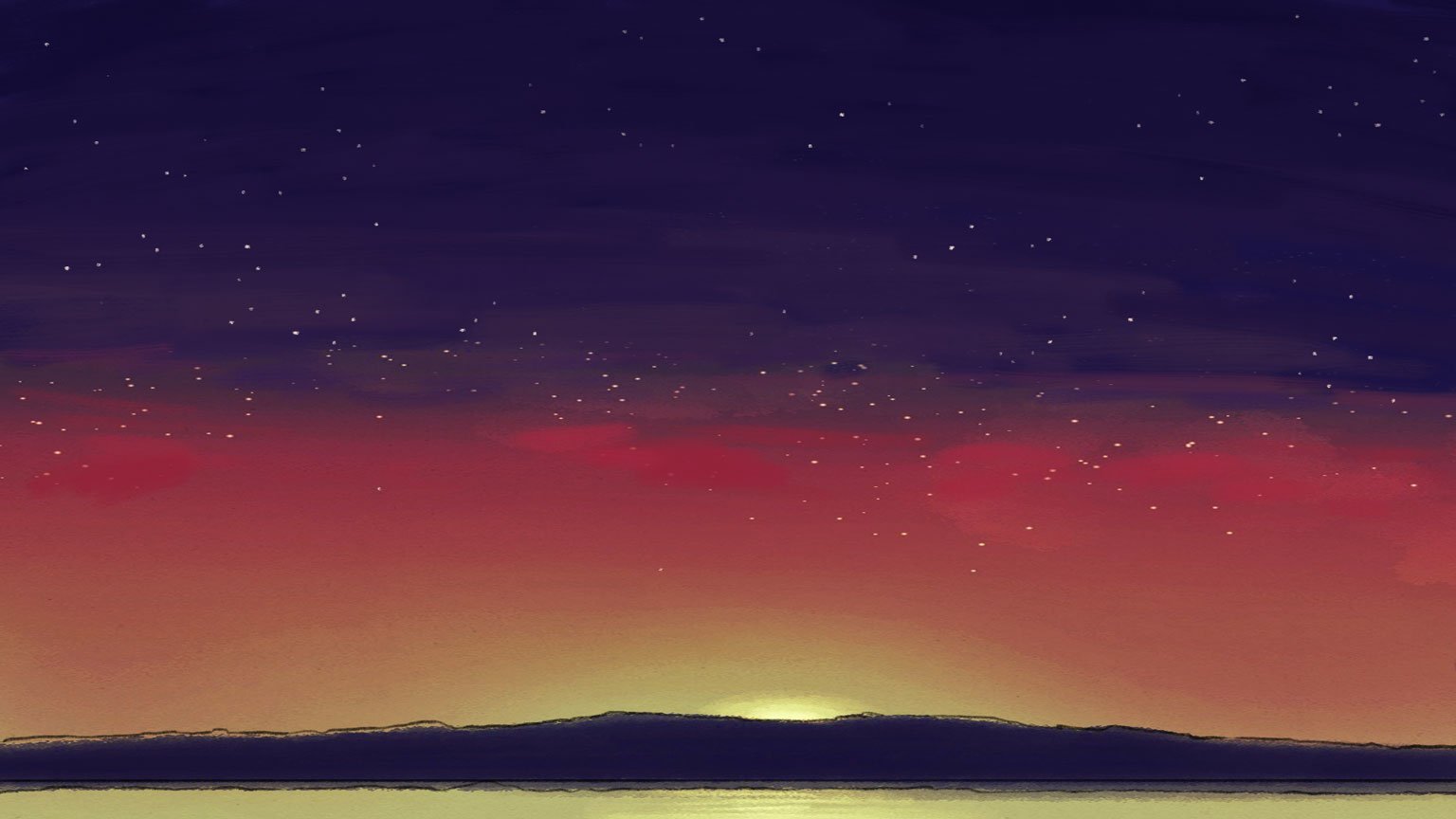 The sun sets behind the island on the eve of John Chau's journey, the sky fading from deep purple to red and gold — The Mission, National Geographic.