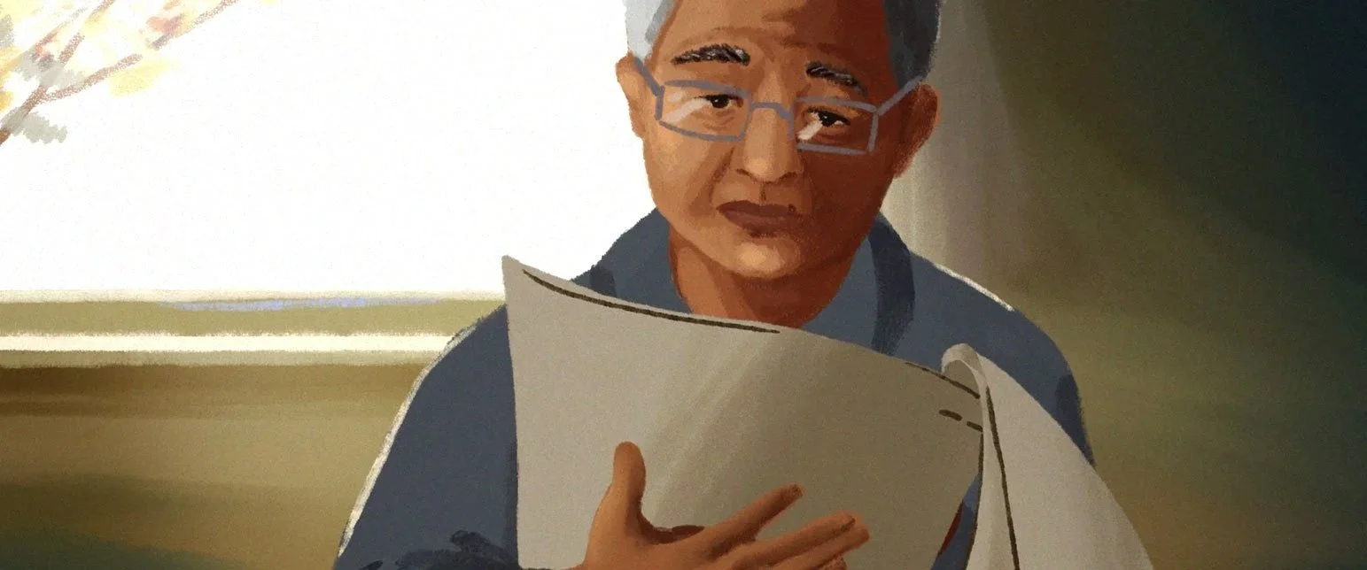 John's father Patrick reads a copy of John's plan — The Mission, National Geographic.