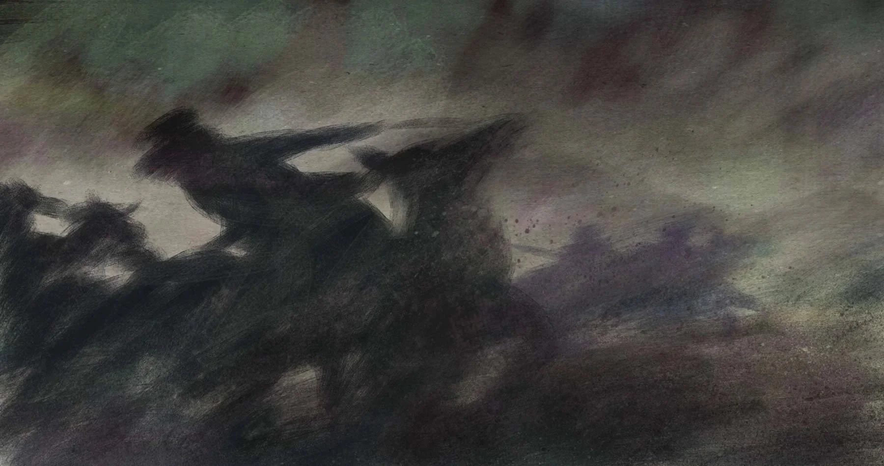 A soldier falls from his horse in a dark smear of motion during the Battle of Maiwand — He Named Me Malala.