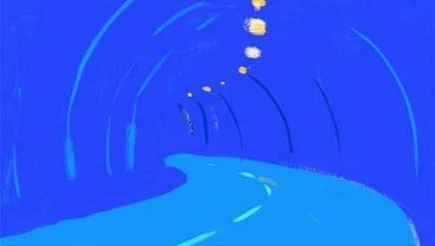 The road curves into the blue darkness of the tunnel — Watch the Sound, Apple TV+.