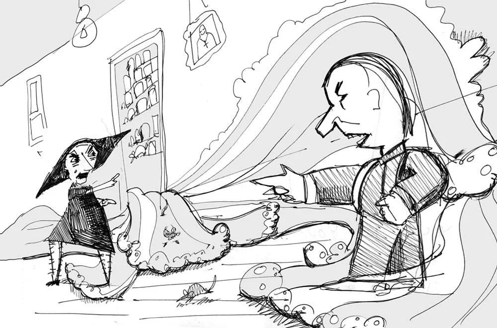 The woman and the renter argue as the flood pours out between them — The Renter.