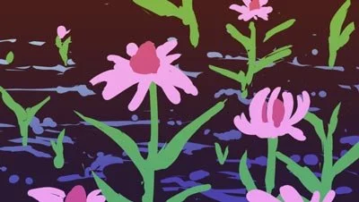 Color script: pink coneflowers rise from dark soil — The Possibilities of Regeneration, Kiss the Ground.
