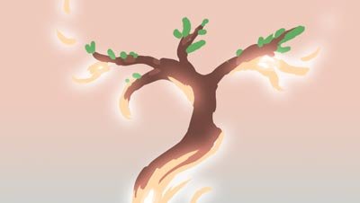 Color script: a glowing tree branches out with new green buds — The Possibilities of Regeneration, Kiss the Ground.