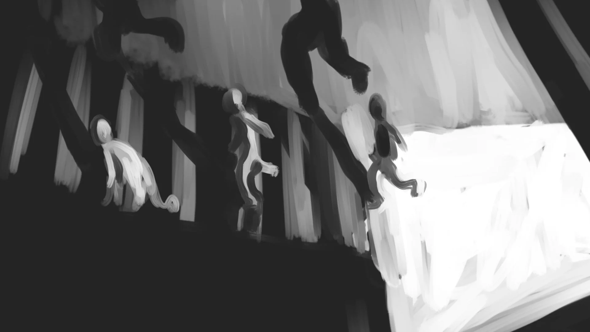 The men race up the stairs — The Price of Free.