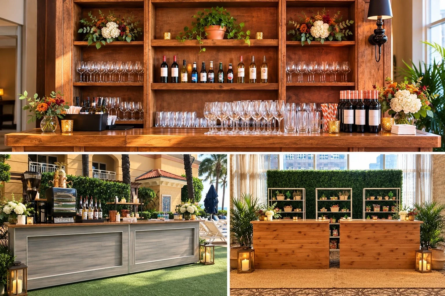 Bar set ups can be used for a traditional set as well as coffee station or welcome desk 