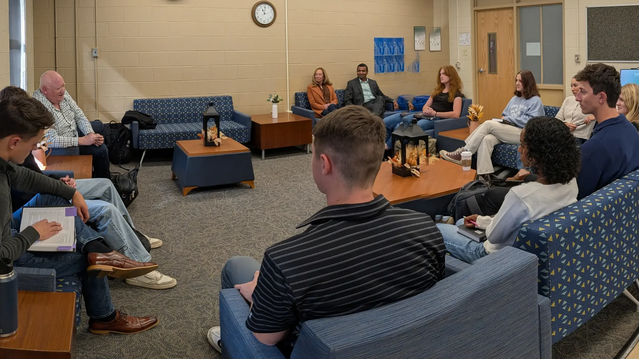 Elliott Haverlack speaks to a small group of Business students about his book Firestarter at Slippery Rock University.