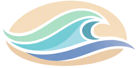 Abstract stylized wave design with shades of blue and green