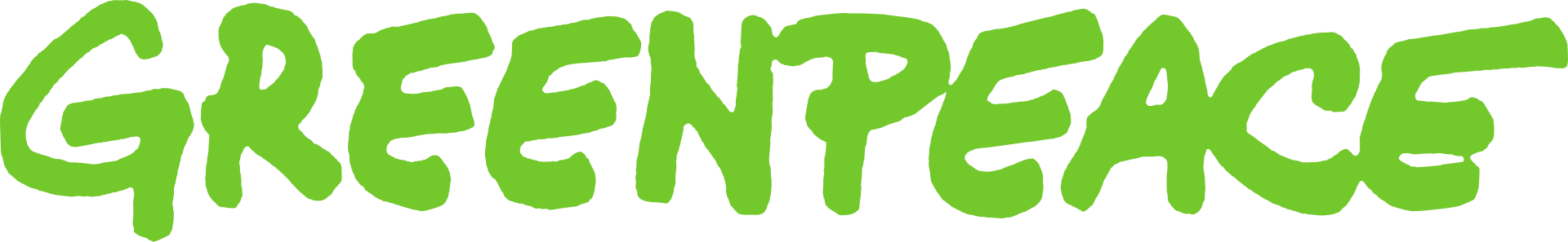 Green text spelling 'GREENPEACE' with a graffiti-style font.