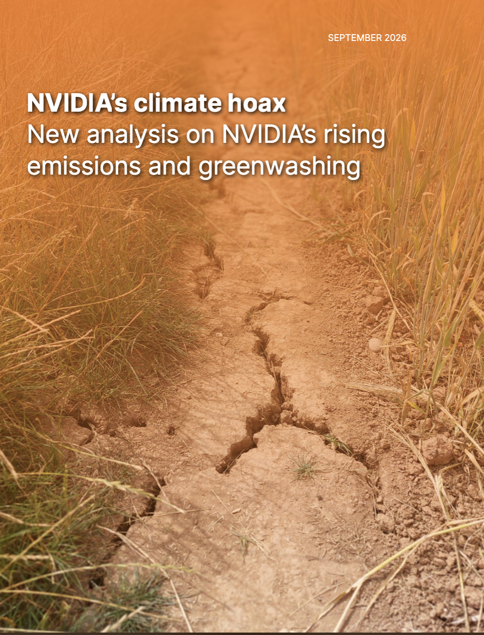 A cracked, parched dirt path through dry grass during sunset, with orange-tinted sky.