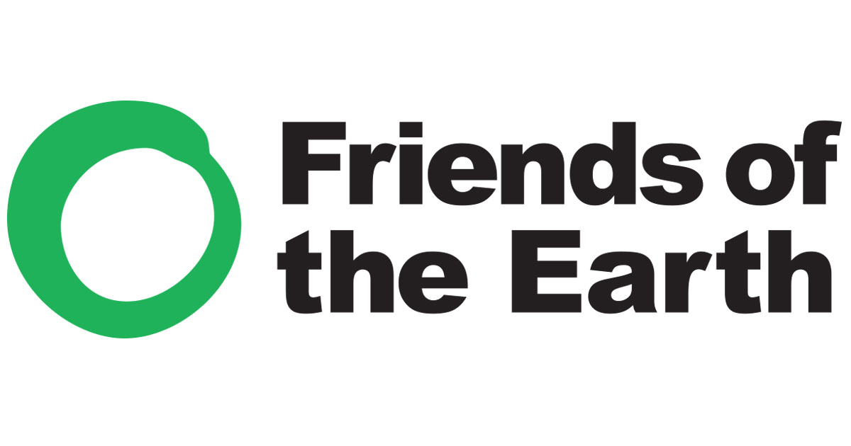Logo of Friends of the Earth with a green circular icon and black text.
