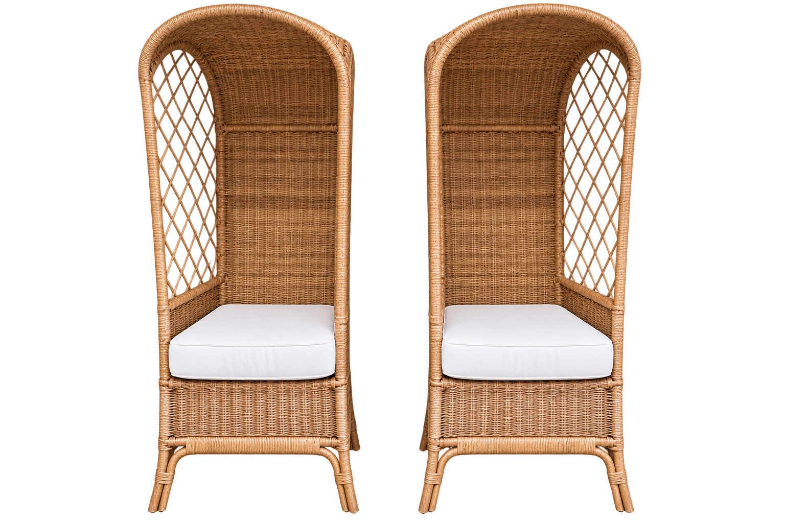 Pair of Vintage Hooded Wicker and Rattan Chairs