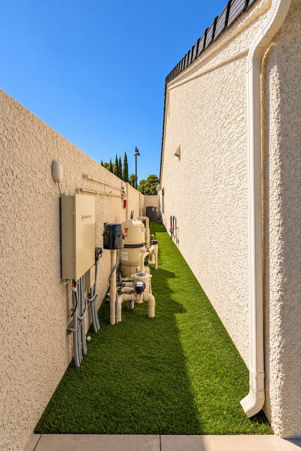 Artificial grass side yard for dogs