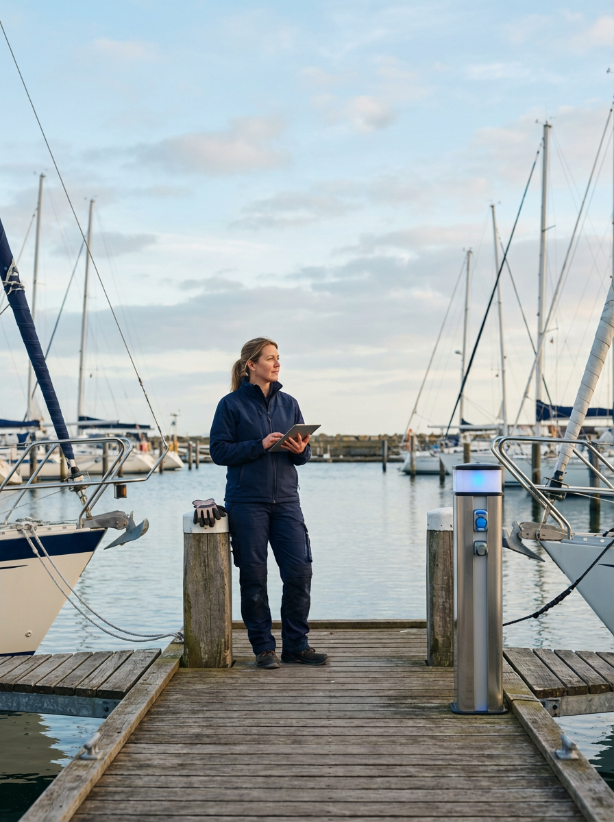A yacht care professional inspecting boats at a Florida marina.