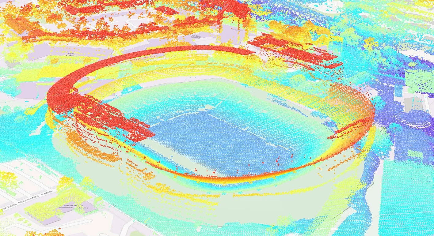 A digital point cloud rendering of Neyland Stadium in Knoxville, TN.