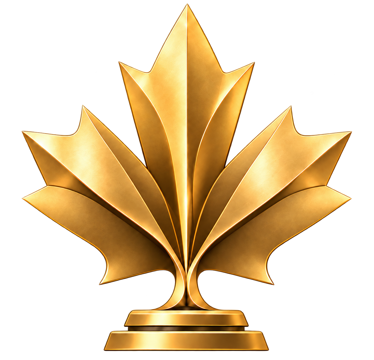 A gold award trophy shaped like a stylized lotus flower with sharp, pointed petals.