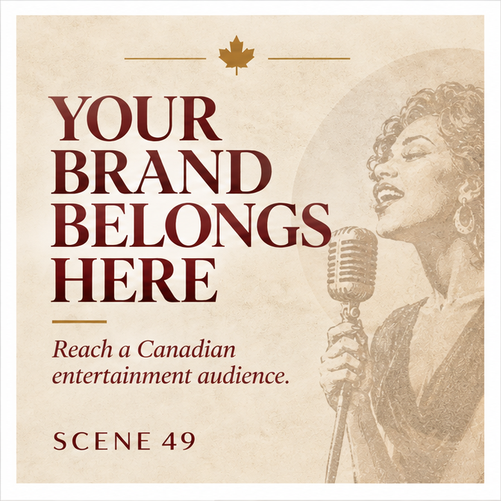 Vintage-style poster with a woman singing into a microphone, promoting branding and entertainment in Canada.