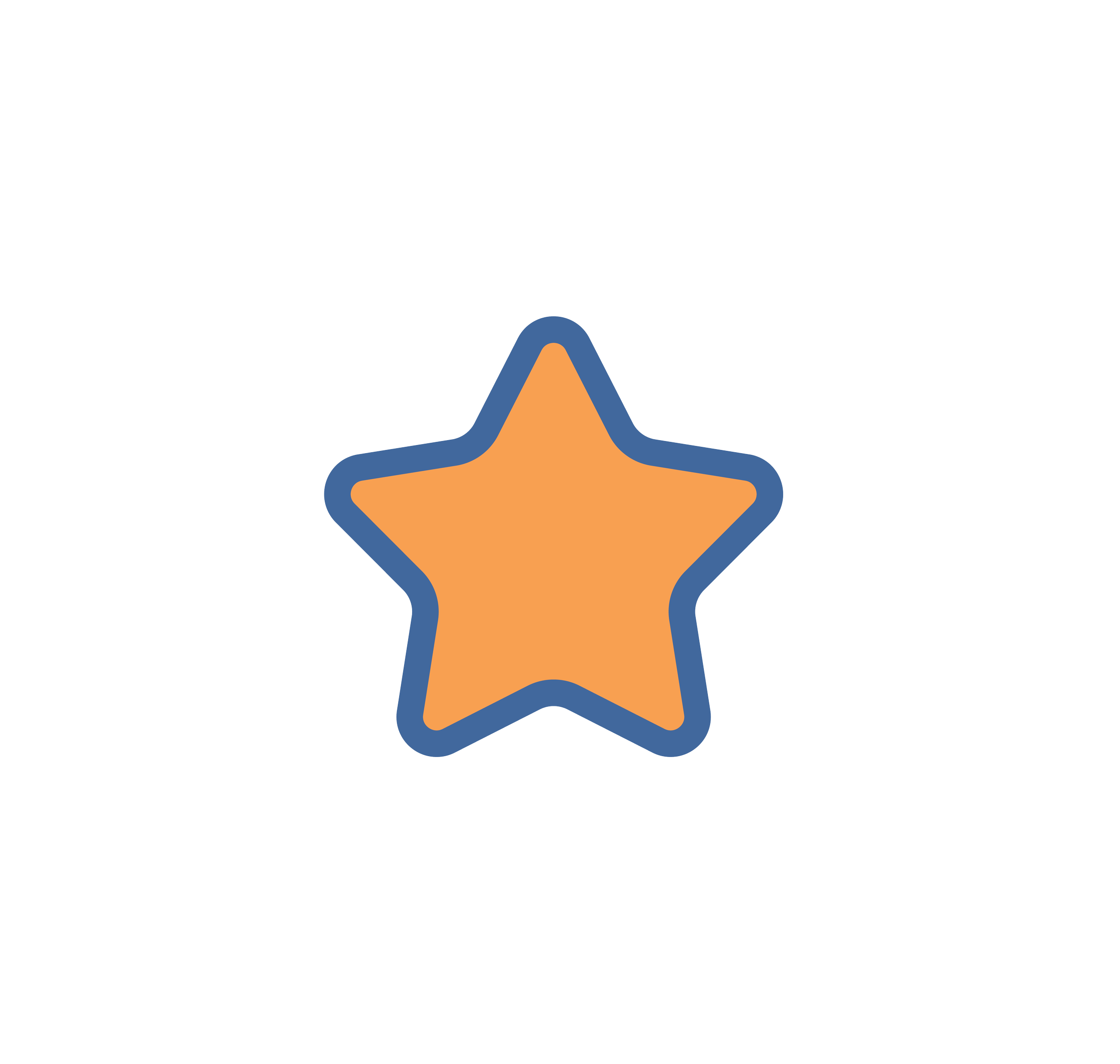 A stylized star with an orange center and blue outline set against a black background.