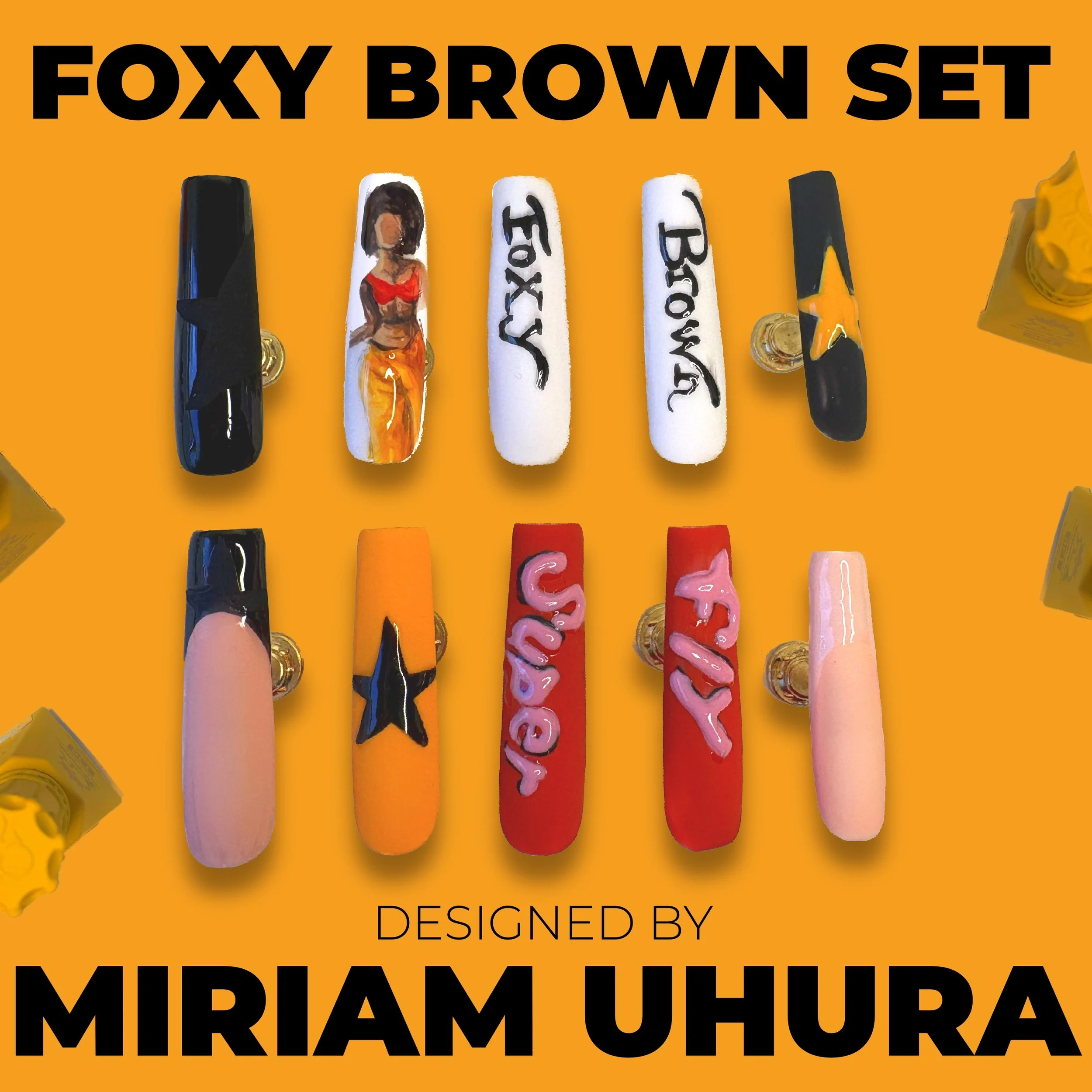 FOXY BROWN XXX-LONG SQUARE PRESS-ON NAIL SET