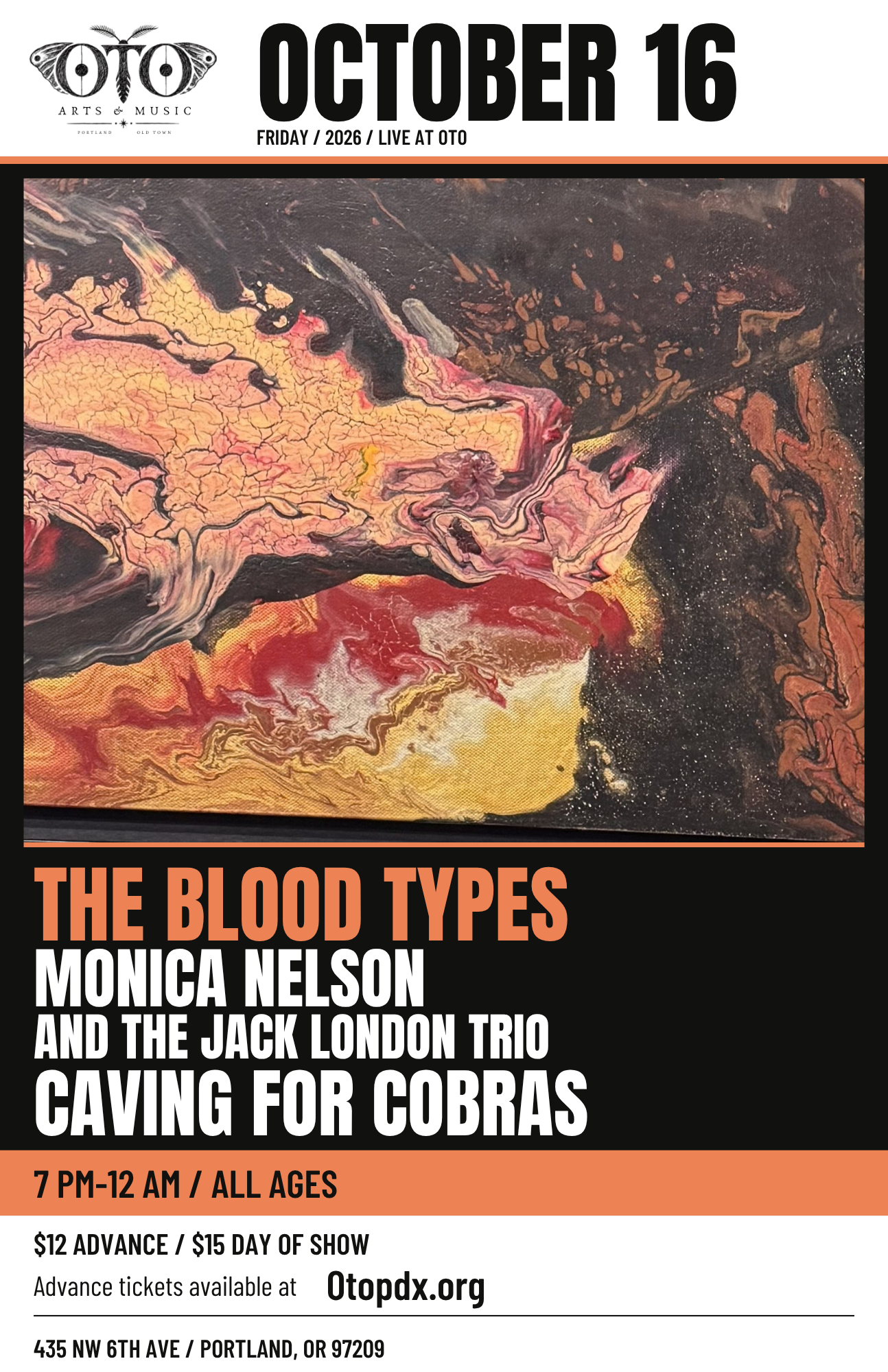 THE BLOOD TYPES / MONICA NELSON AND THE JACK LONDON TRIO / CAVING FOR COBRAS