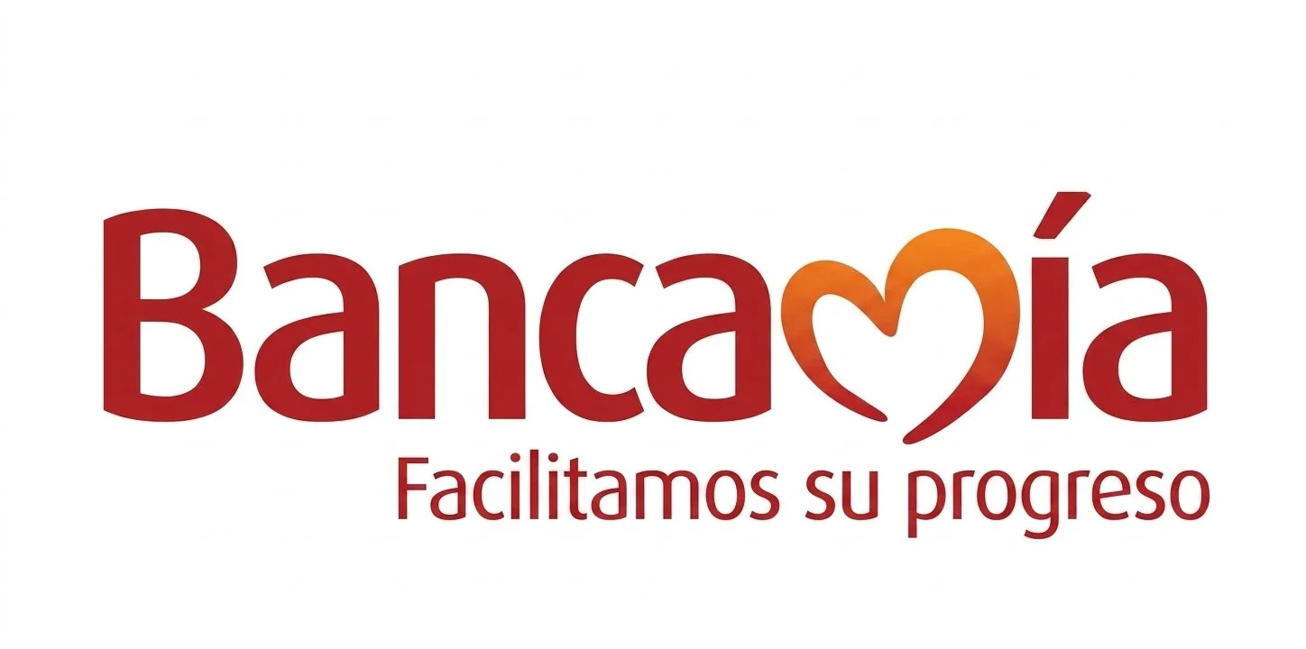 Logotipo de Bancolía con el lema 'Facilitamos su progreso' y un corazón en el lugar de la 'o' en el nombre