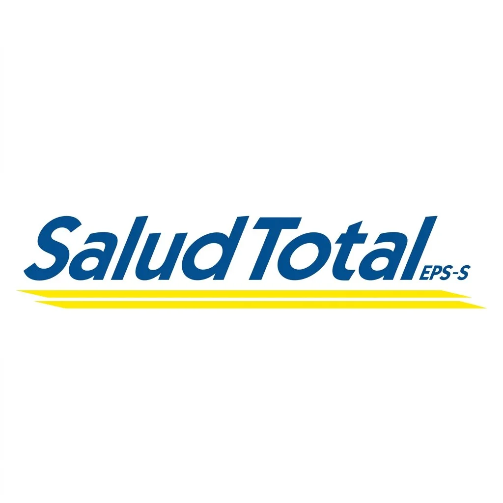 Logotipo de Salud Total con letras azul oscuro y una línea amarilla debajo.