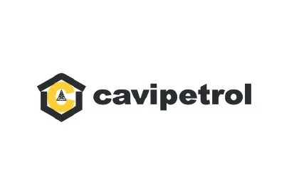 Logotipo de la marca Cavipetrol, que incluye un hexágono amarillo, una gota blanca y letras negras.