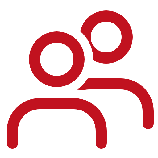 Red abstract icon depicting two stylized people