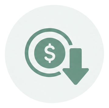 Icon of a dollar sign inside a circle with a downward arrow indicating a decrease in money or finances.
