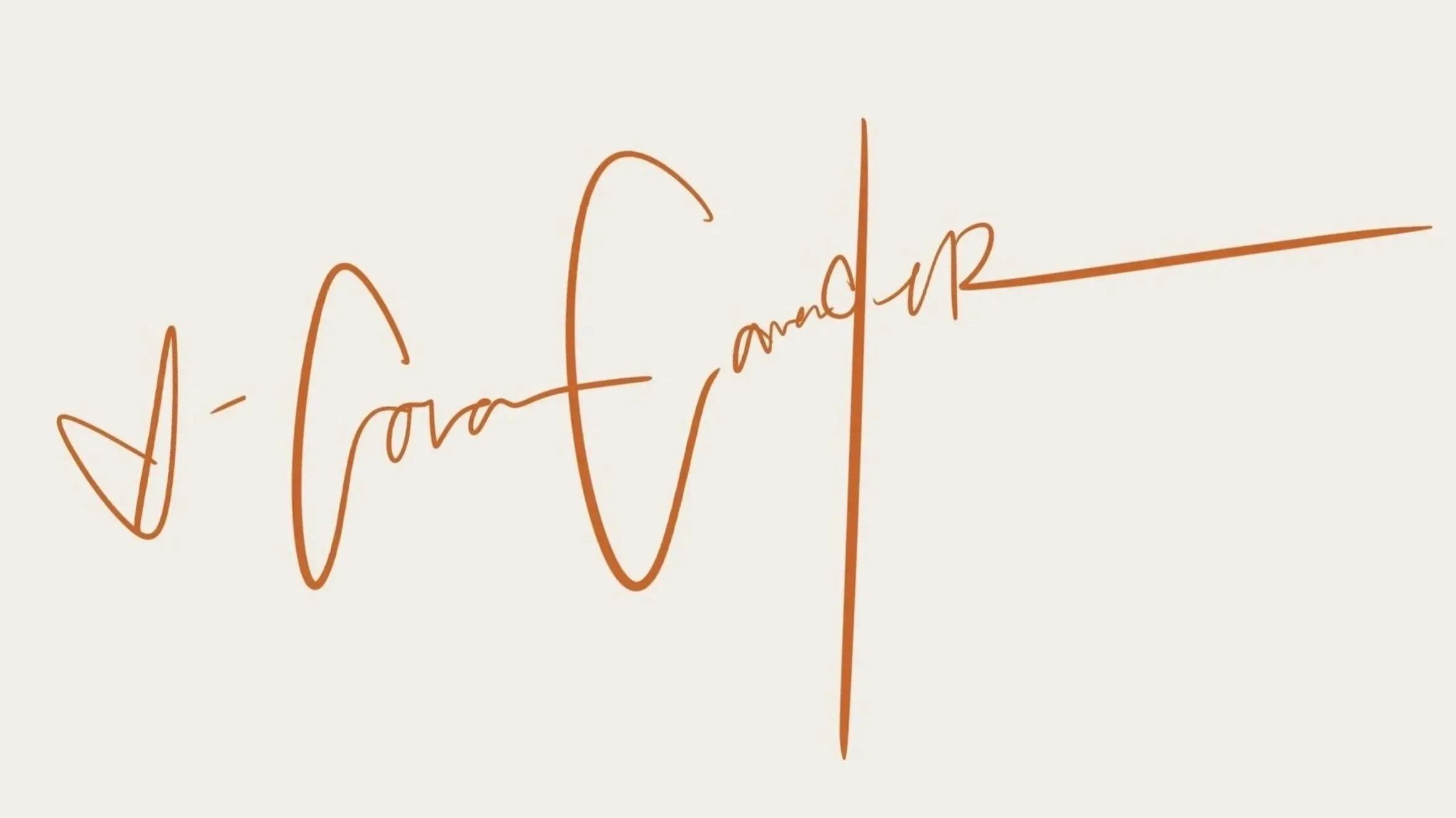 Handwritten signature "Cora Cavender" on a white background with a vertical line between the words.