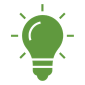 Green light bulb icon with rays radiating outward