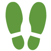 A graphic of two green footprints side by side, facing upward.